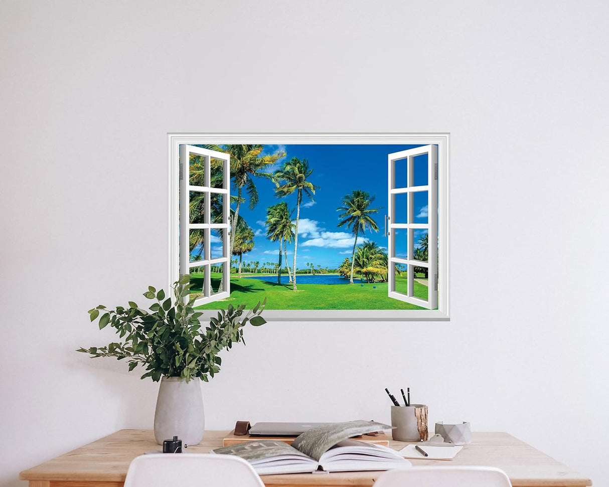 FLFK Adhesivo de pared falso para ventana, diseño de césped
