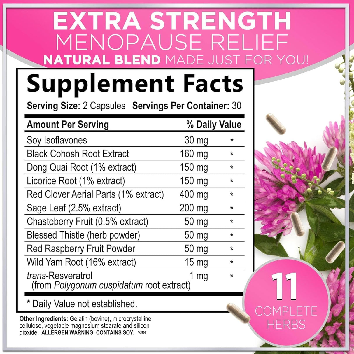 Suplemento para Menopausia con Black Cohosh, Dong Quai, 60 cápsulas