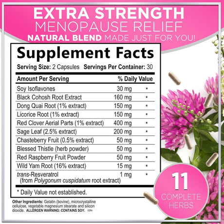 Suplemento para Menopausia con Black Cohosh, Dong Quai, 60 cápsulas