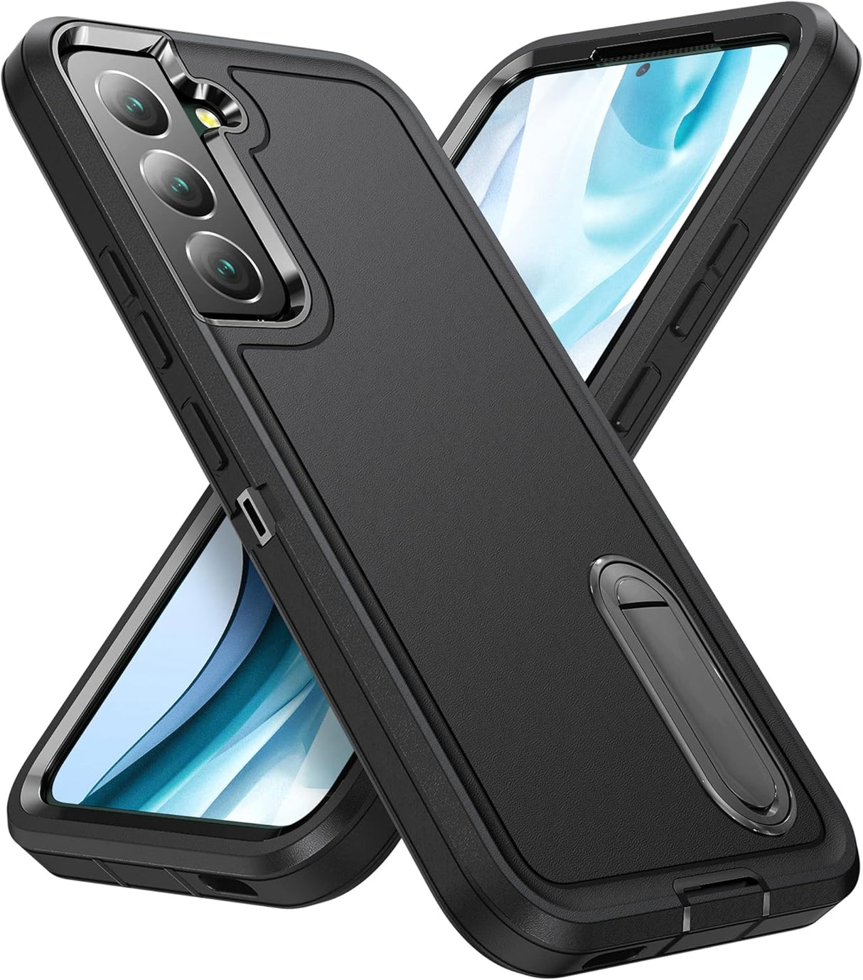 BaHaHoues Funda para Samsung Galaxy S22, Samsung S22 con soporte integrado, a prueba de golpes, polvo y caídas, funda protectora de grado militar para Galaxy S22 5G de 6.1 pulgadas (negro)