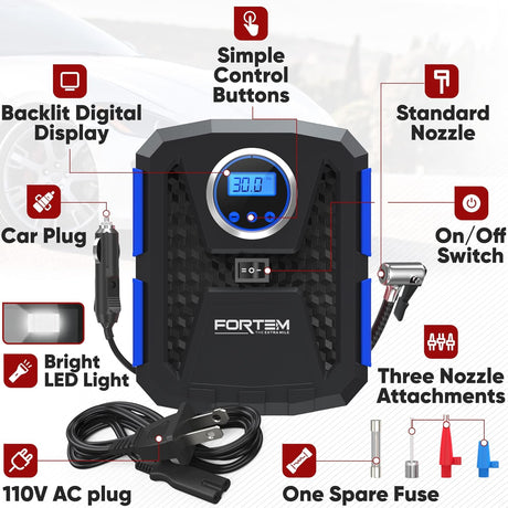 Inflador de neumáticos de 150 PSI medidor digital FORTEM