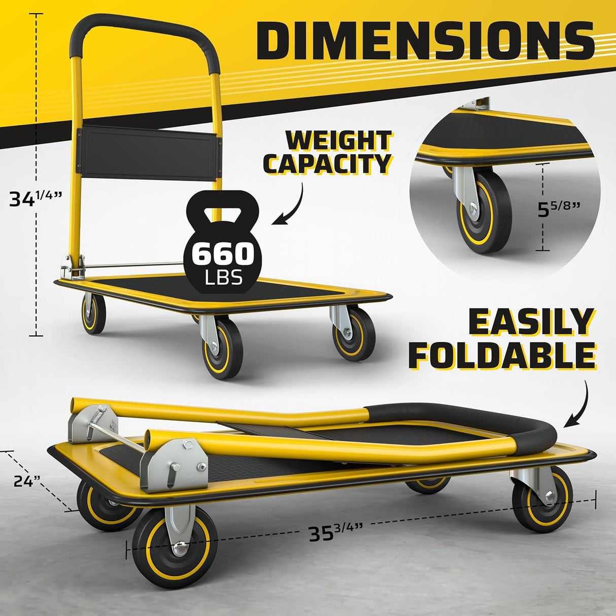 Carro Plegable Mejorado | Capacidad 660 lbs | Carretilla Plegable