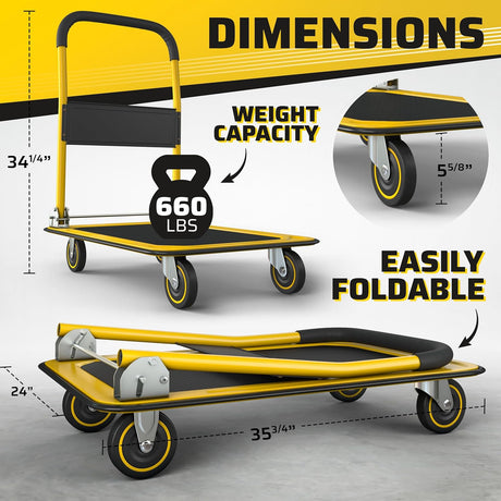 Carro Plegable Mejorado | Capacidad 660 lbs | Carretilla Plegable