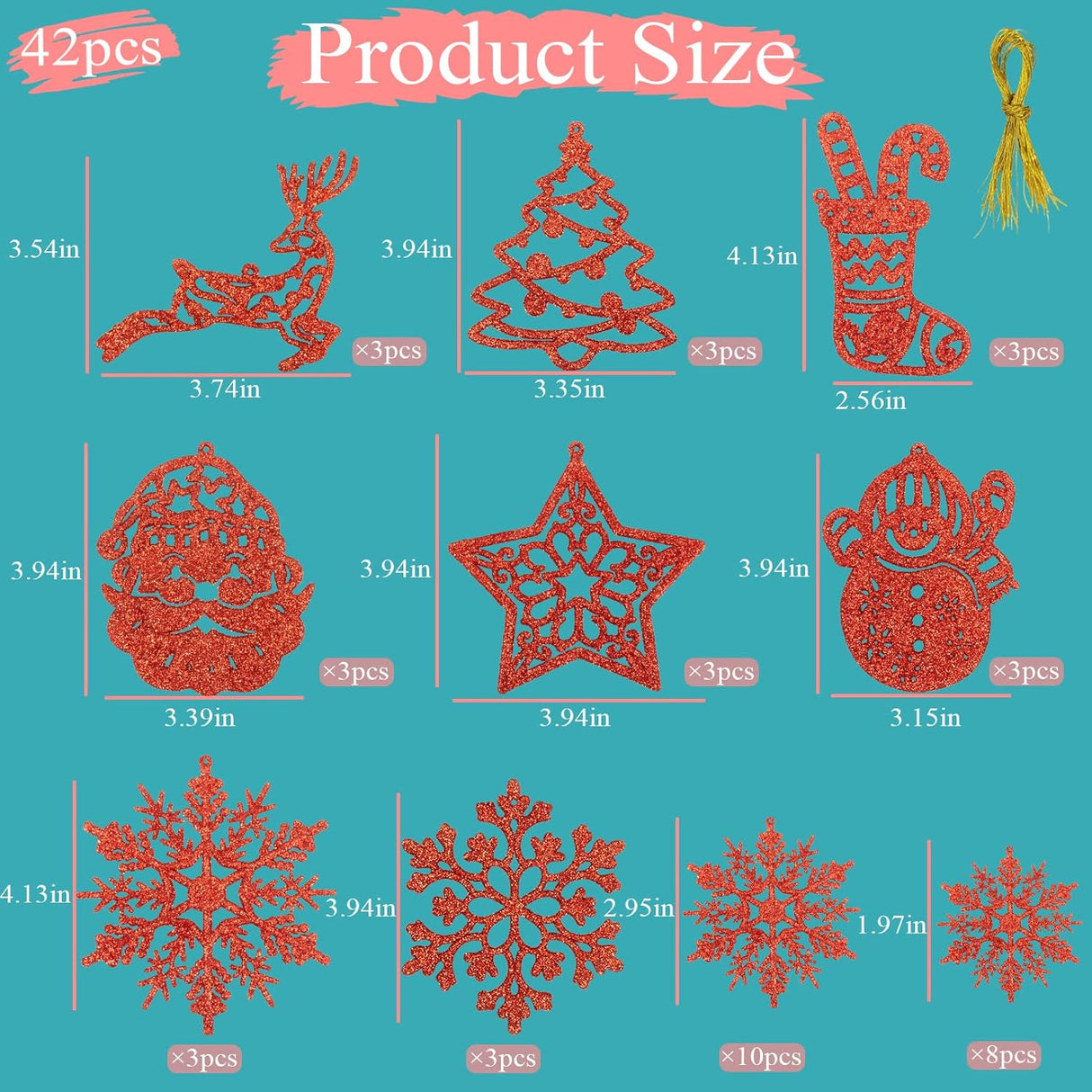 Adornos para árbol de Navidad - 42 piezas, invierno, 2023