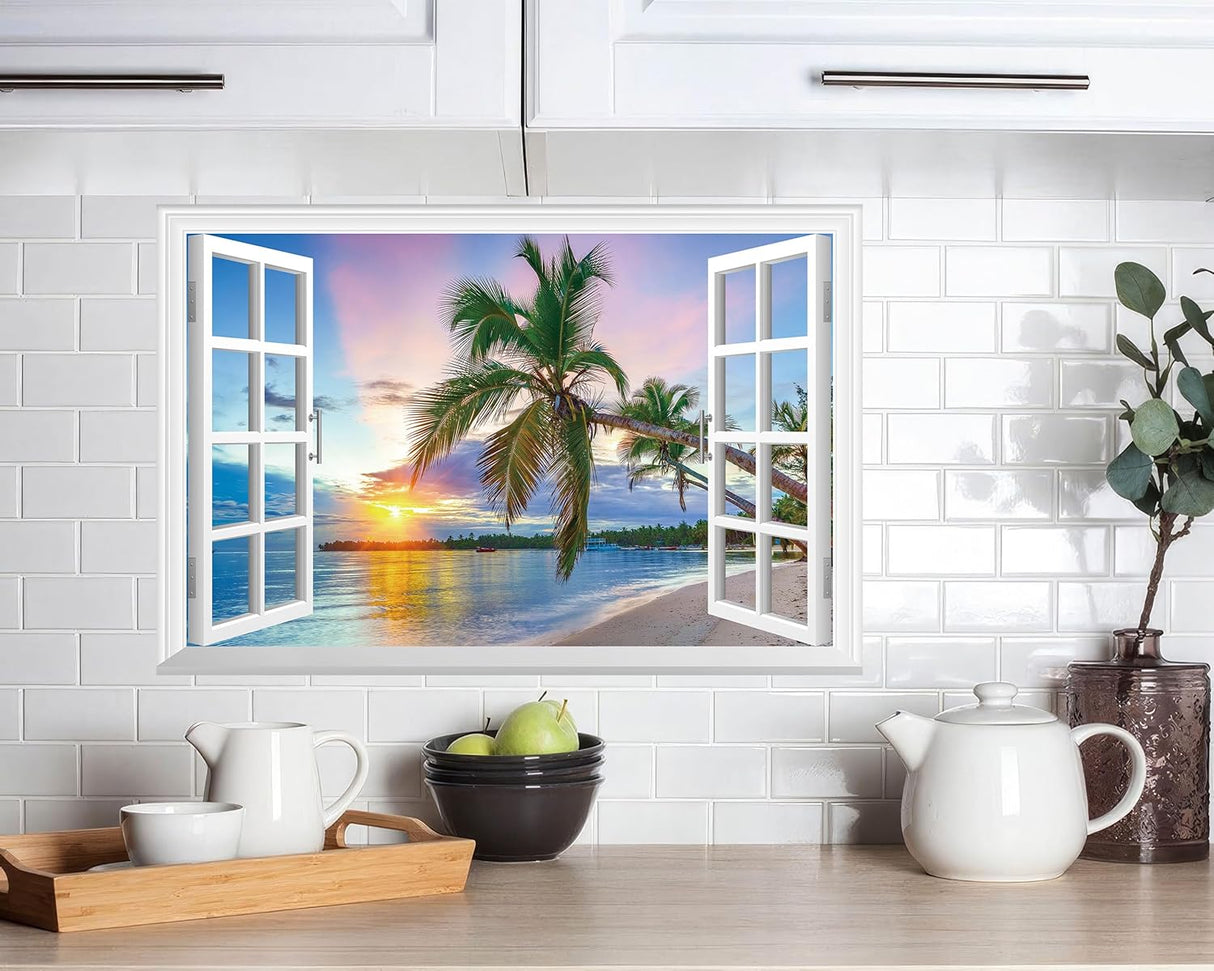 FLFK Adhesivo de pared falso para ventana diseño de amanecer