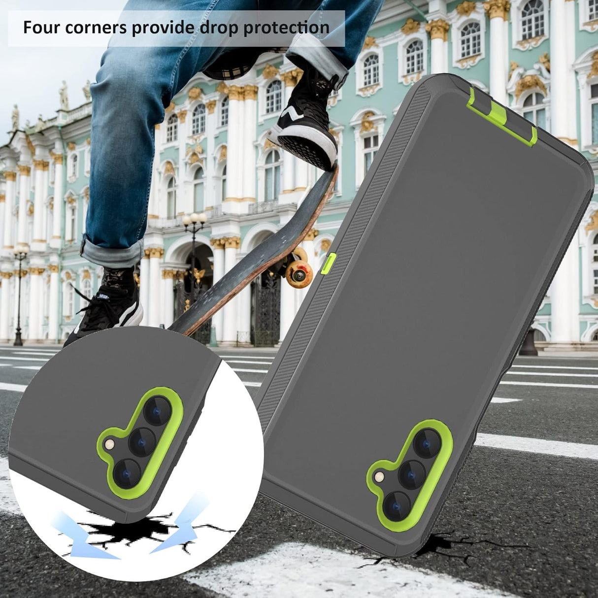 Funda compatible con Samsung Galaxy A13 5G (no compatible con A13 4G), con clip de cinturón, resistente, resistente a prueba de golpes, protección de cuerpo completo, funda para Samsung Galaxy A13 5G (gris oscuro + verde)