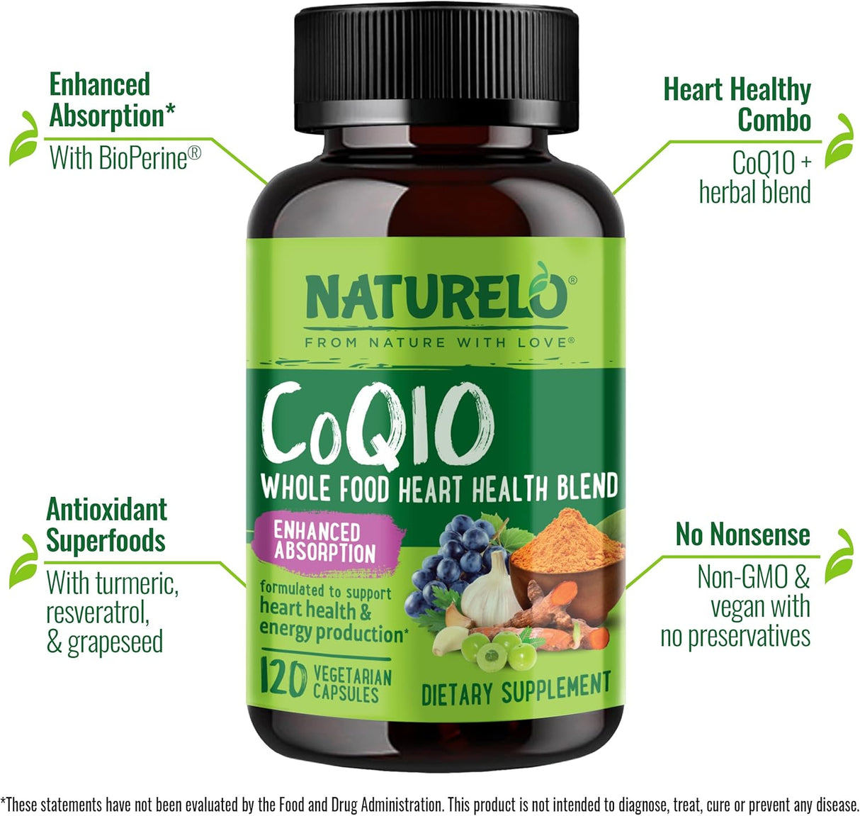 NATURELO CoQ10 Integral con Mezcla para Corazón, 120 cápsulas