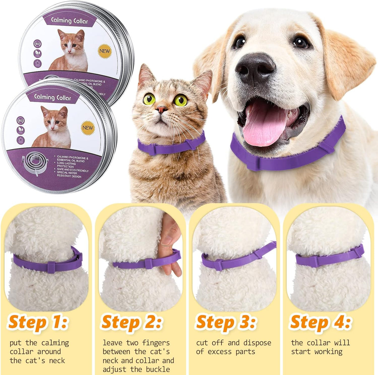 Collar calmante ajustable para gatos Qualirey 3 unidades