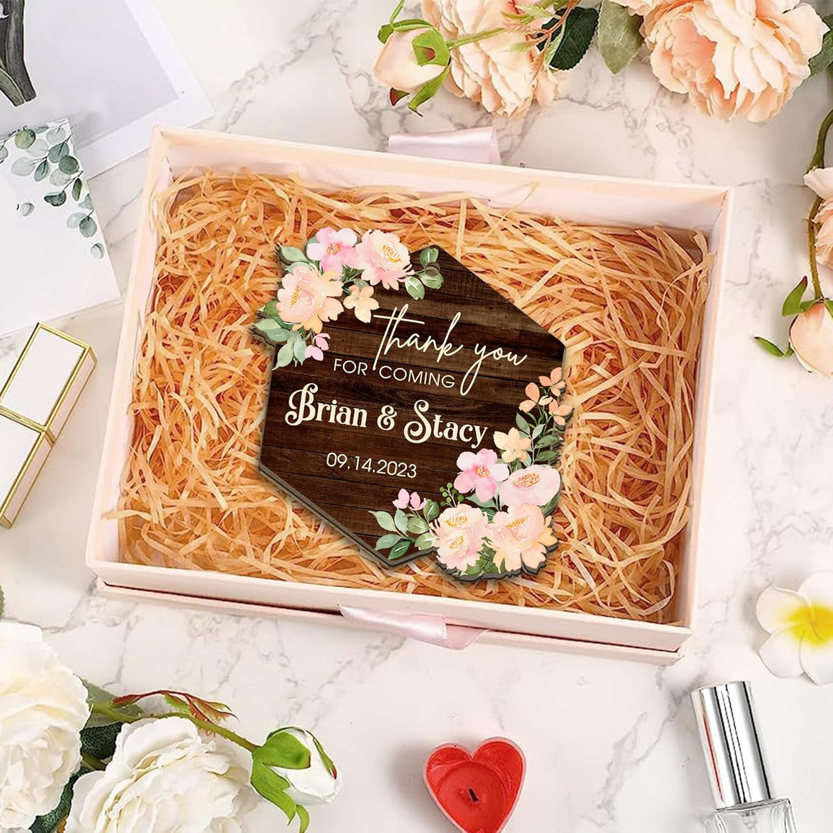 Adornos de Agradecimiento Personalizados para Bodas y Duchas Nupciales