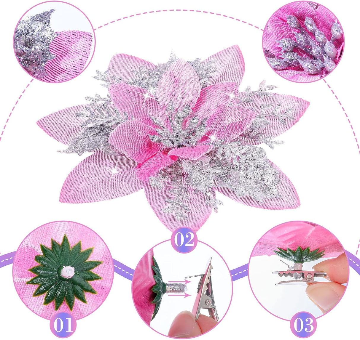 Flores Poinsettia Artificiales, Decoración Navideña, 36 Pcs