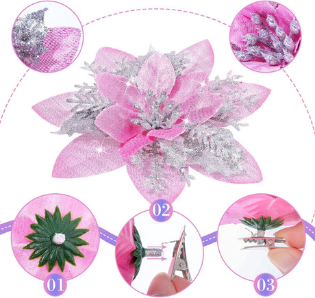 Flores Poinsettia Artificiales, Decoración Navideña, 36 Pcs