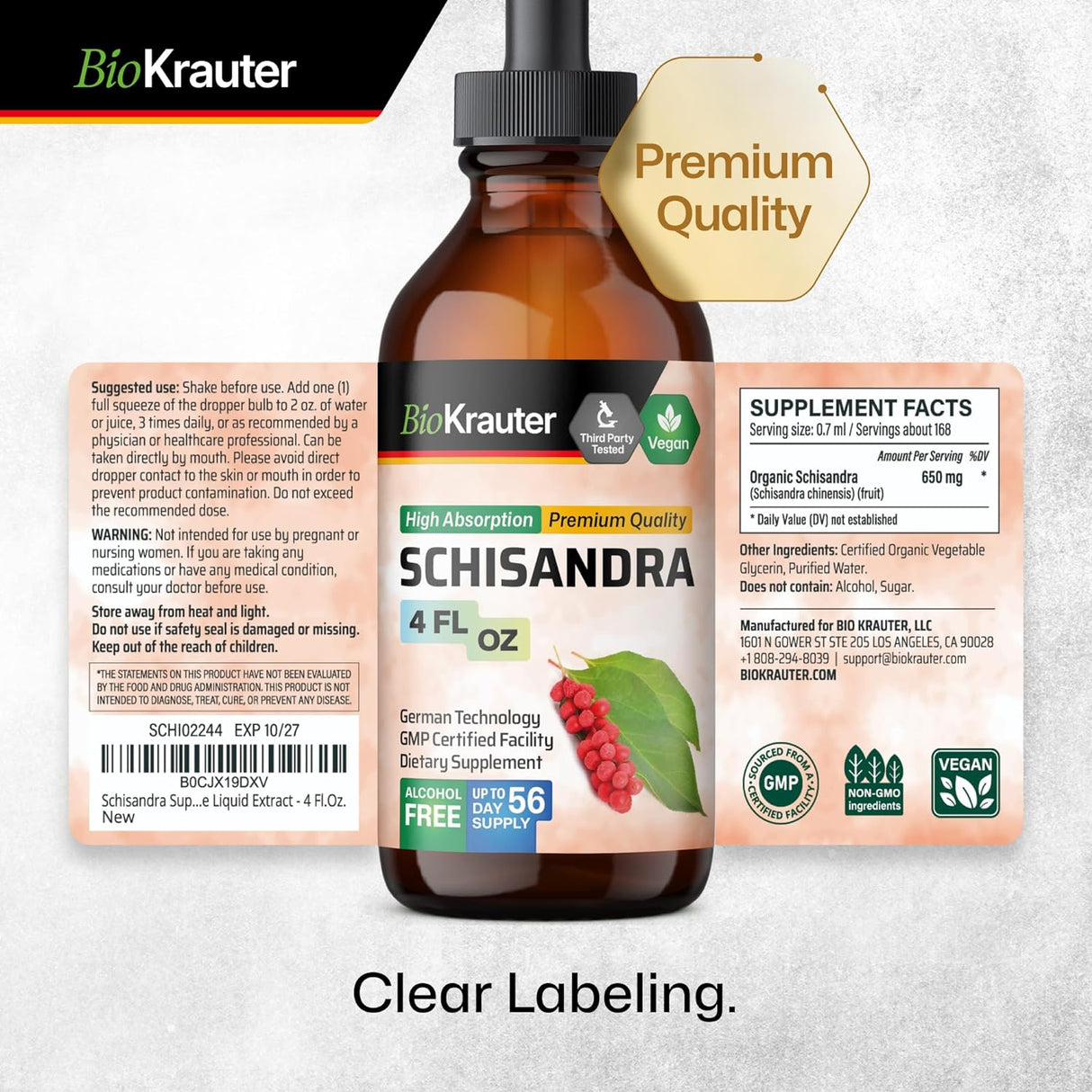 Schisandra Tintura Suplemento orgánico de Schisandra 4 onzas