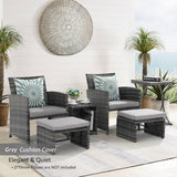 OC Orange-Casual Juego de muebles de patio de 6 piezas con otomana, juego de silla y mesa de mimbre gris para exteriores, muebles de balcón para apartamentos, gris claro