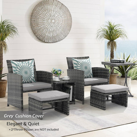 OC Orange-Casual Juego de muebles de patio de 6 piezas con otomana, juego de silla y mesa de mimbre gris para exteriores, muebles de balcón para apartamentos, gris claro