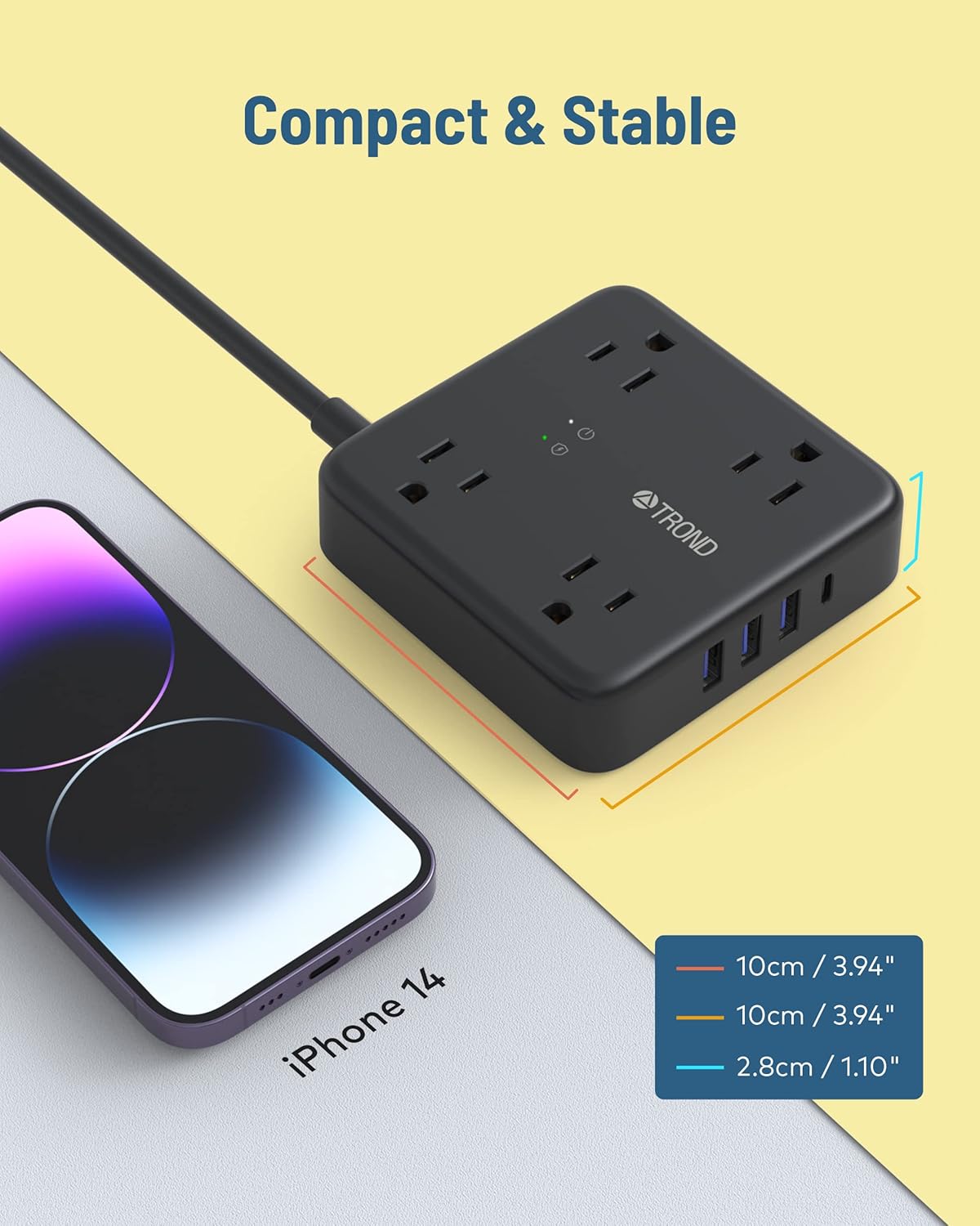 TROND Regleta de alimentación USB con protector de sobretensiones