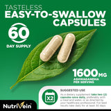 Nutrivein Cápsulas de Ashwagandha 1600mg con Pimienta Negra