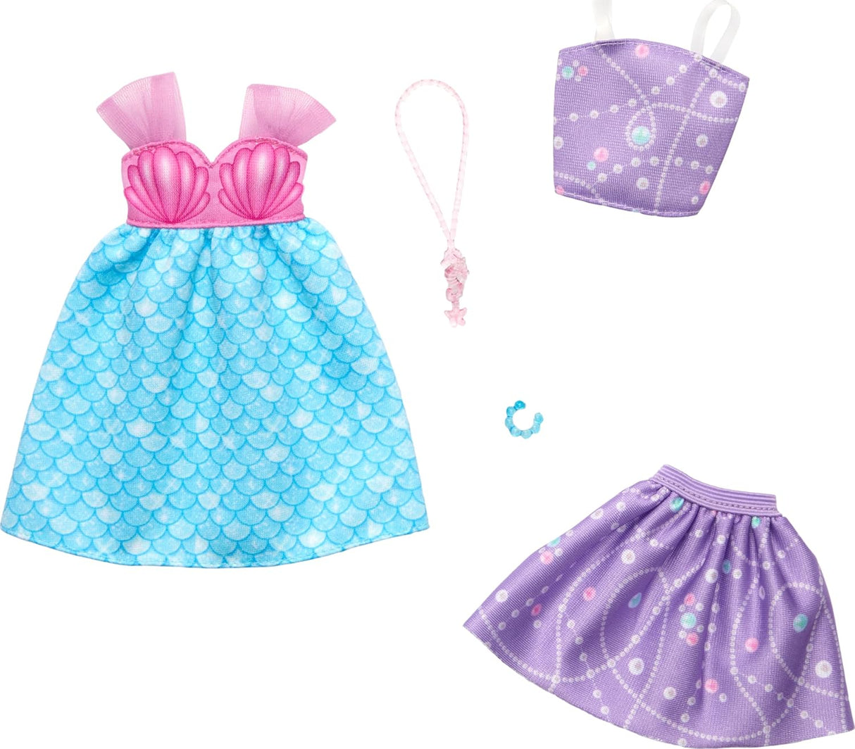 Conjunto de Moda Barbie, 2 Outfits, Incluye Vestido Sirena, Accesorios