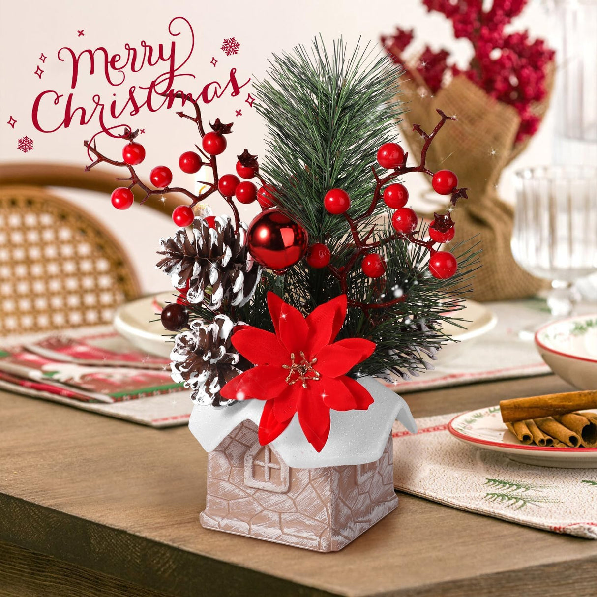 Árbol de Navidad Miniatura Artificial, Decoraciones, con Adornos