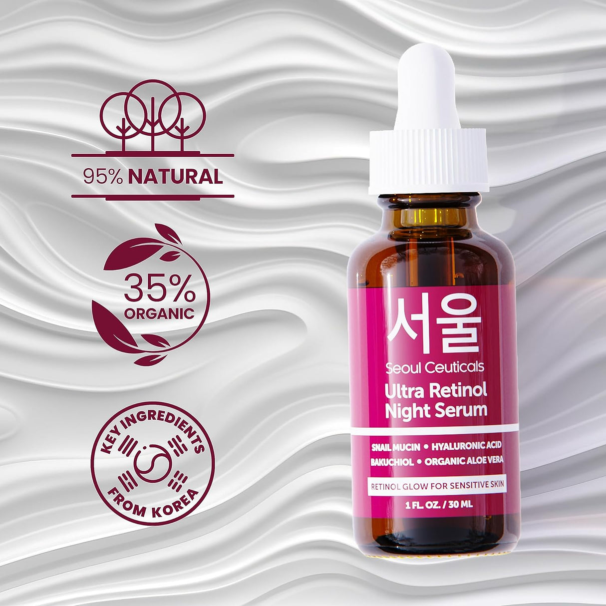 Sérum Nocturno Retinol Coreano 1% con Mucina, Ácido Hialurónico