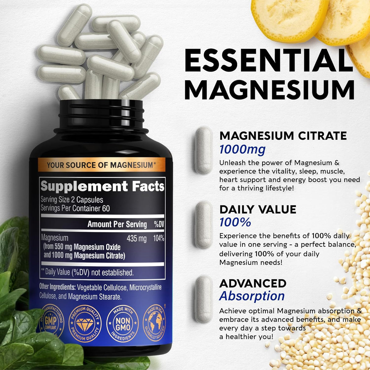 Cápsulas de Citrato de Magnesio 1000 mg - Alta Absorción