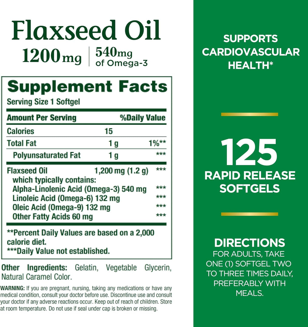 Suplemento de Omega 3 y Linaza, Nature's Bounty, 1200mg, 125 ct