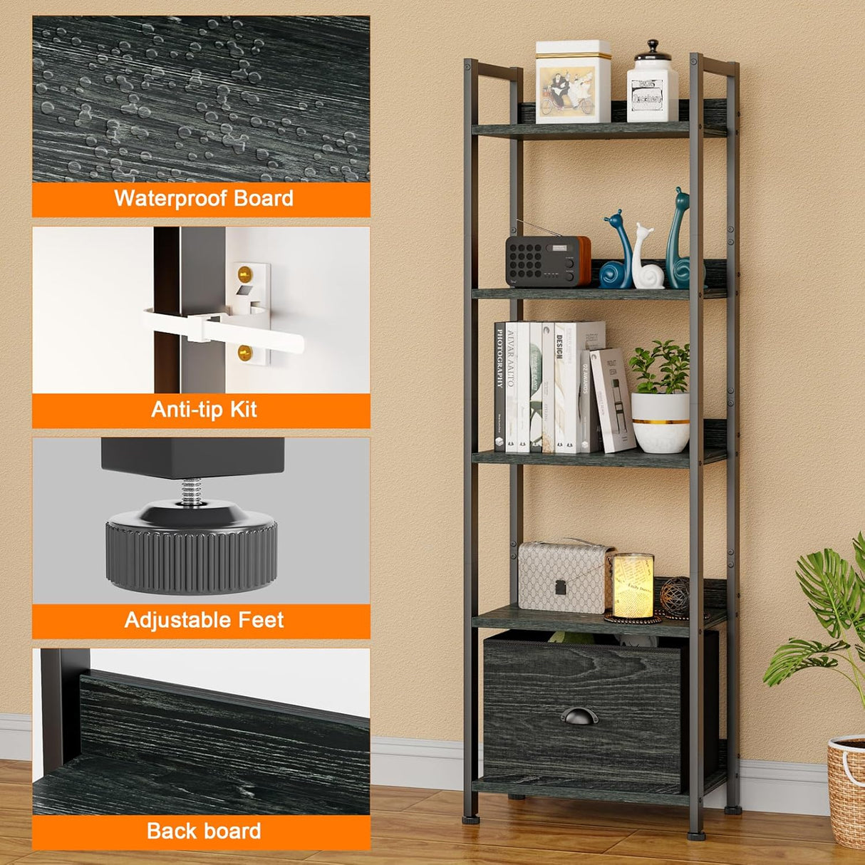 Estantería Furologee 5 Niveles con Cajón, Rack de Cocina