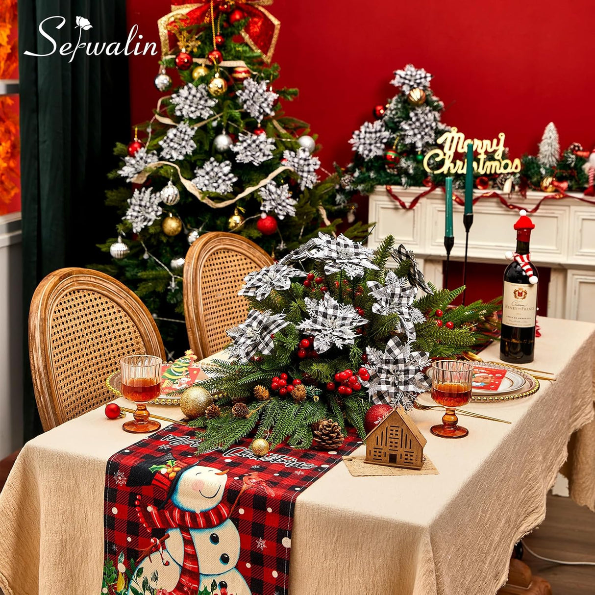 Flores Artificiales Serwalin 20pcs Poinsettia con Clips 5.5in