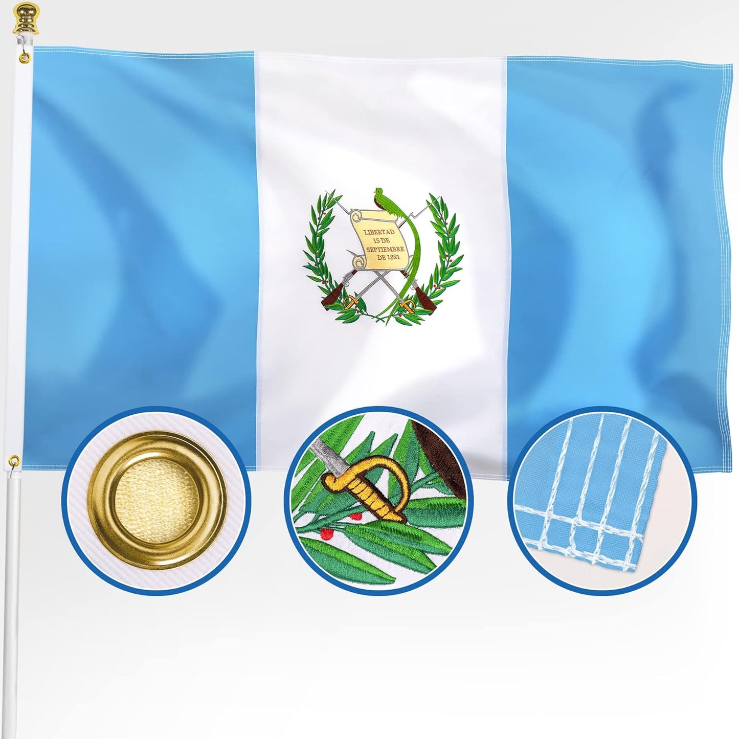 Bandera de Guatemala de calidad, para exteriores doble cara