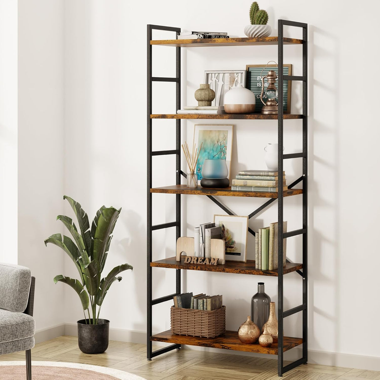 Estantería Shintenchi, 5 niveles, moderna para libros y CDs