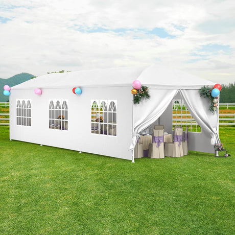 Carpa de fiesta 10x30 con 8 paredes removibles y toldo