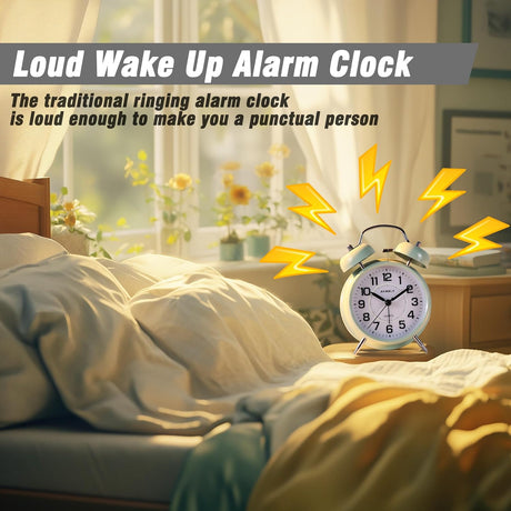 Reloj despertador de campana doble, silencioso y retro 4