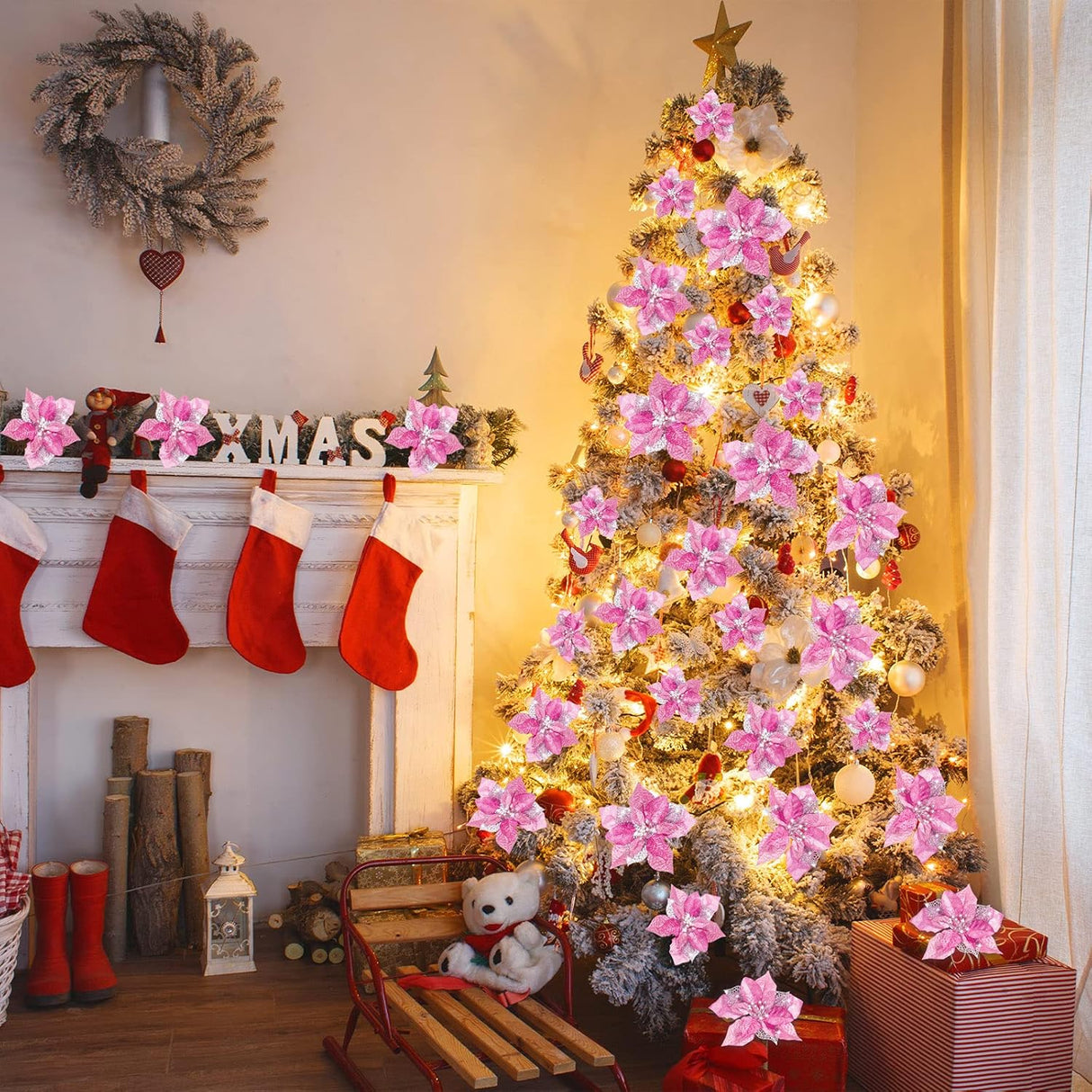 Flores artificiales navideñas WILLBOND 36 Piezas Poinsettia