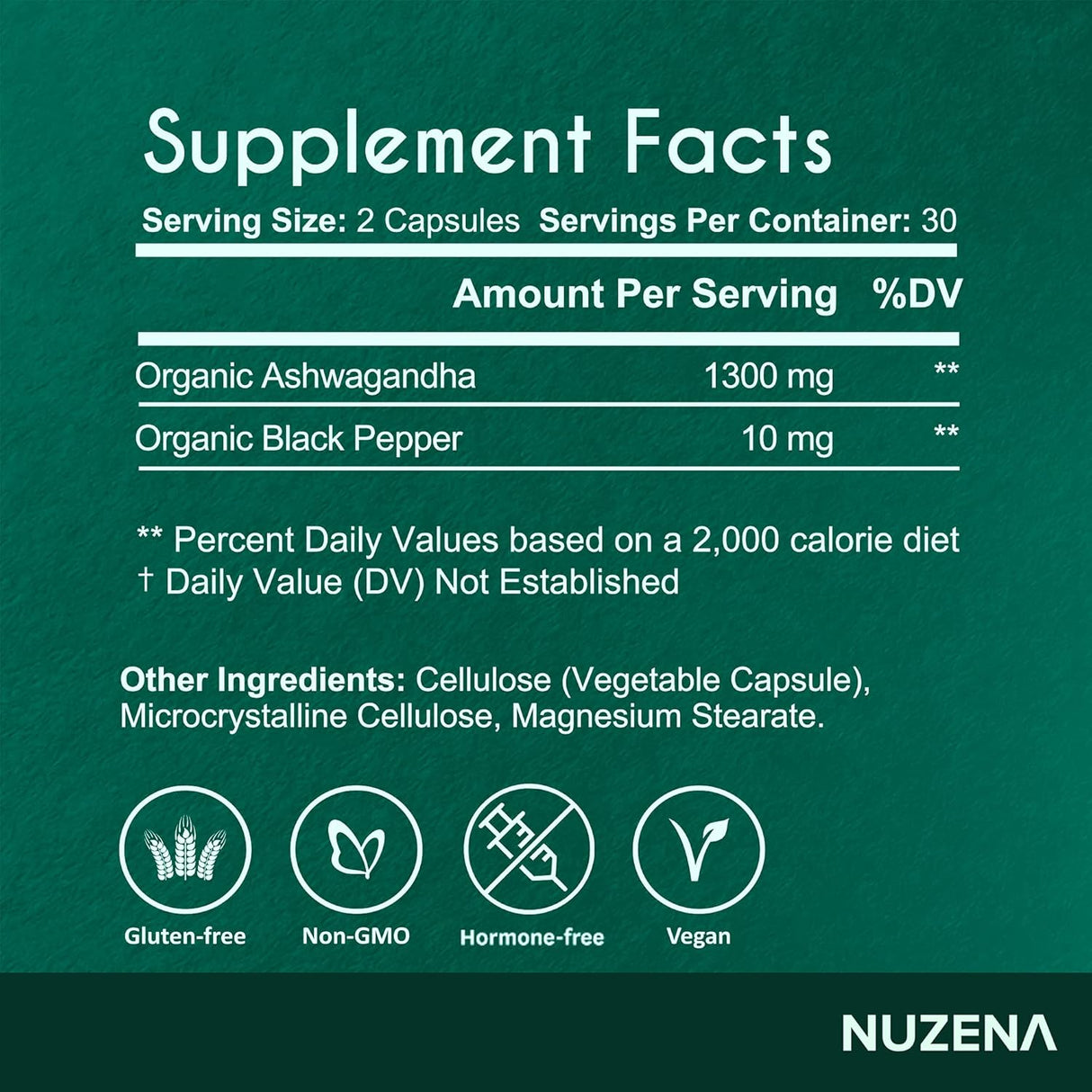 Cápsulas de Ashwagandha, Pure +, 1300mg, Vegan, 60 unidades