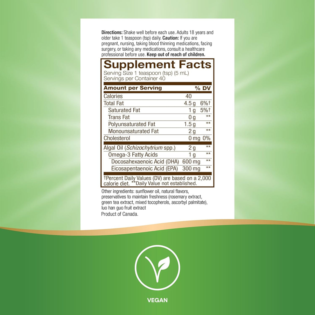 Suplemento Omega-3 vegetal NutraVege extra fuerza, salud ocular, corazón y cerebro, 6.8 oz