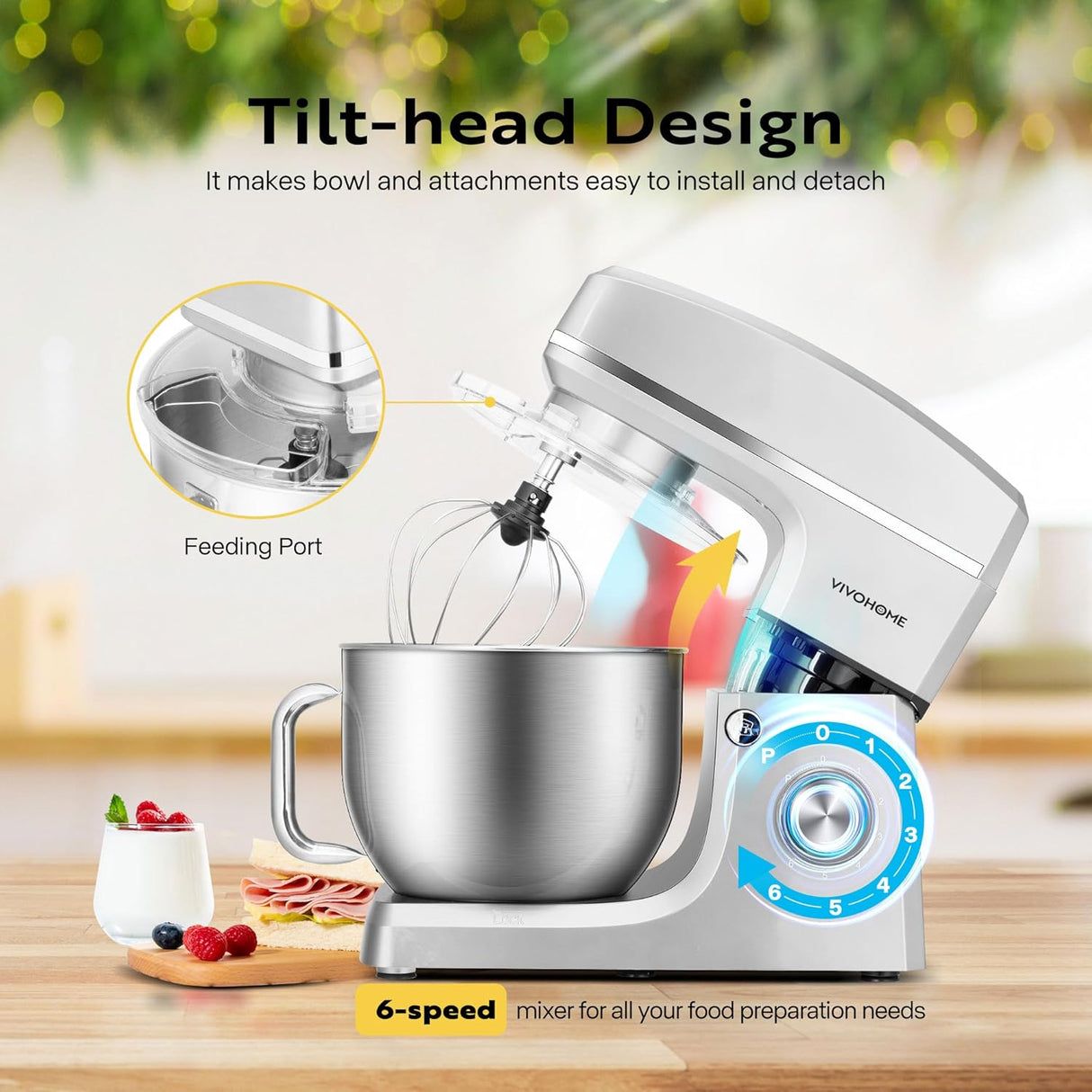 Batidora de pie VIVOHOME 7.5L 660W 6 velocidades, modelo 2023