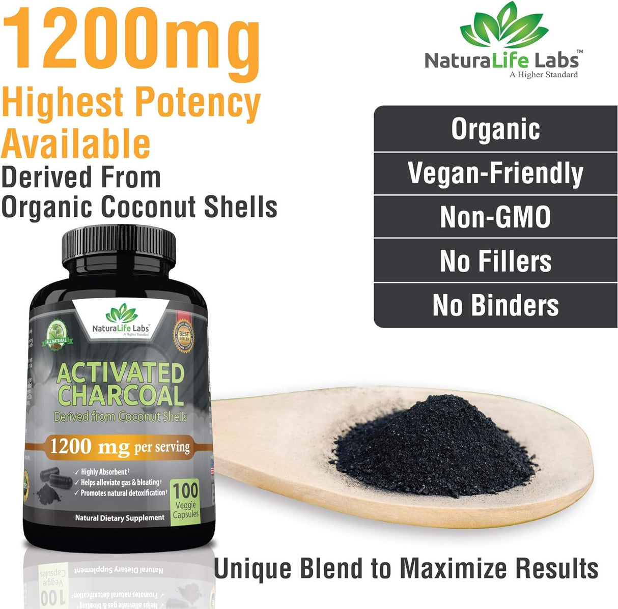 Suplemento Cápsulas de carbón activado  1200 mg  100 cáp