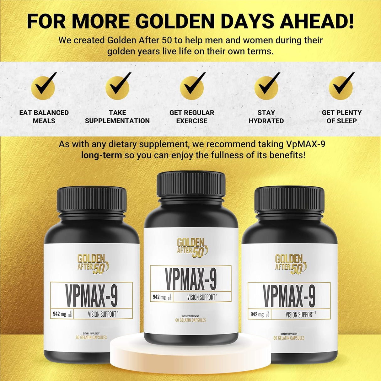 Suplemento de apoyo para la visión Golden After 50 VpMax-9