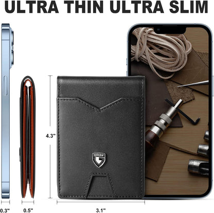 Billetera Slim GSOIAX para Hombre Cuero RFID Bifold con Caja