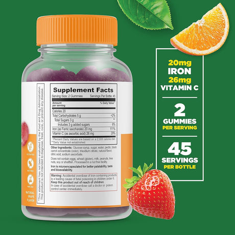 Suplemento Gomitas de hierro con vitamina C – 20 mg 90 und