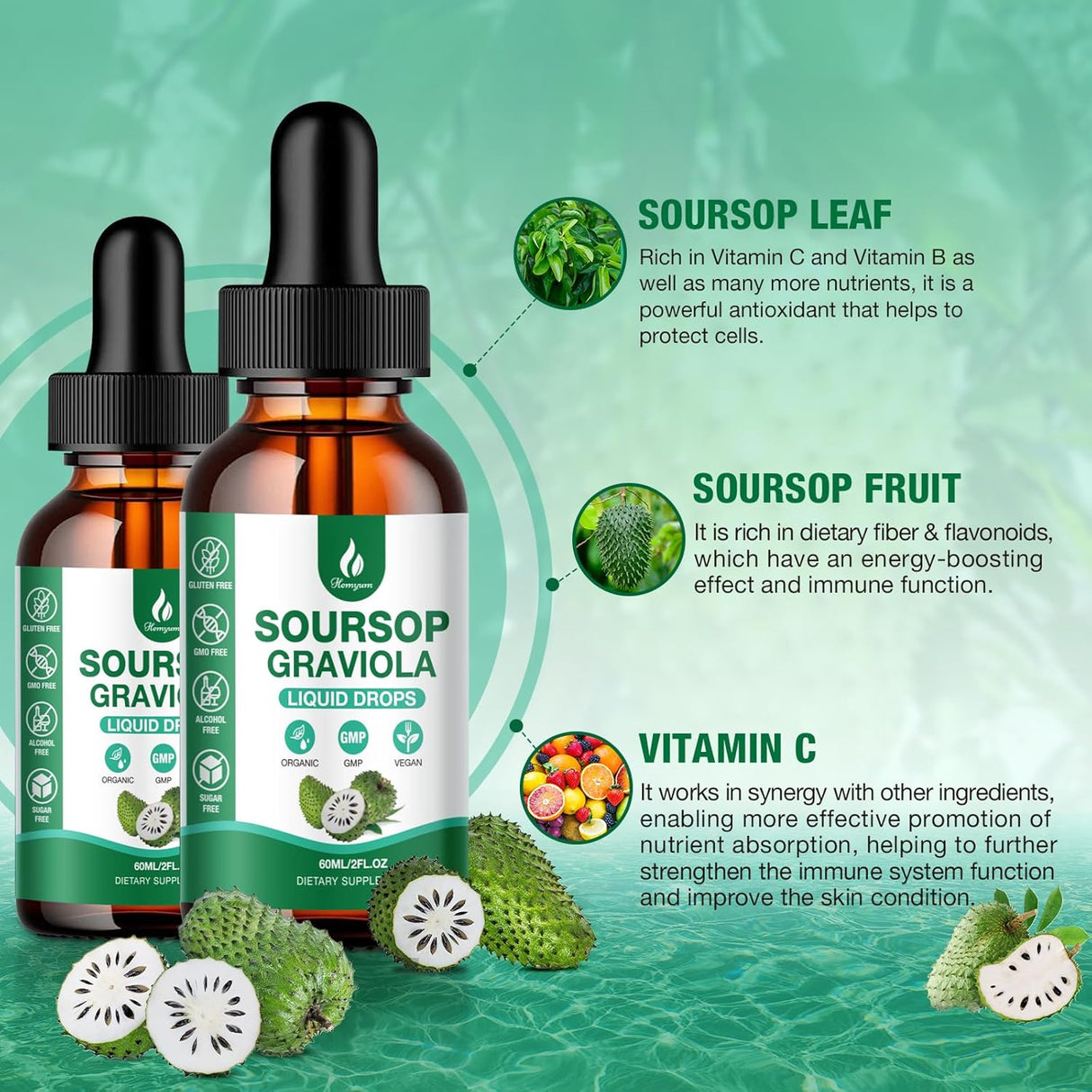 Soursop Bitters Líquido 7 en 1 con Sea Moss 4oz