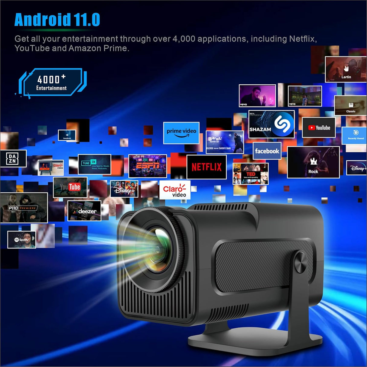 Proyector Mini 5G WIFI 1080P 4K, Bluetooth, Pantalla 30-150