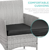Best Choice Products Juego de 3 piezas de mimbre para exteriores, muebles de patio que ahorran espacio para patio, jardín con 2 sillas, 2 cojines, mesa de almacenamiento lateral, gris/negro