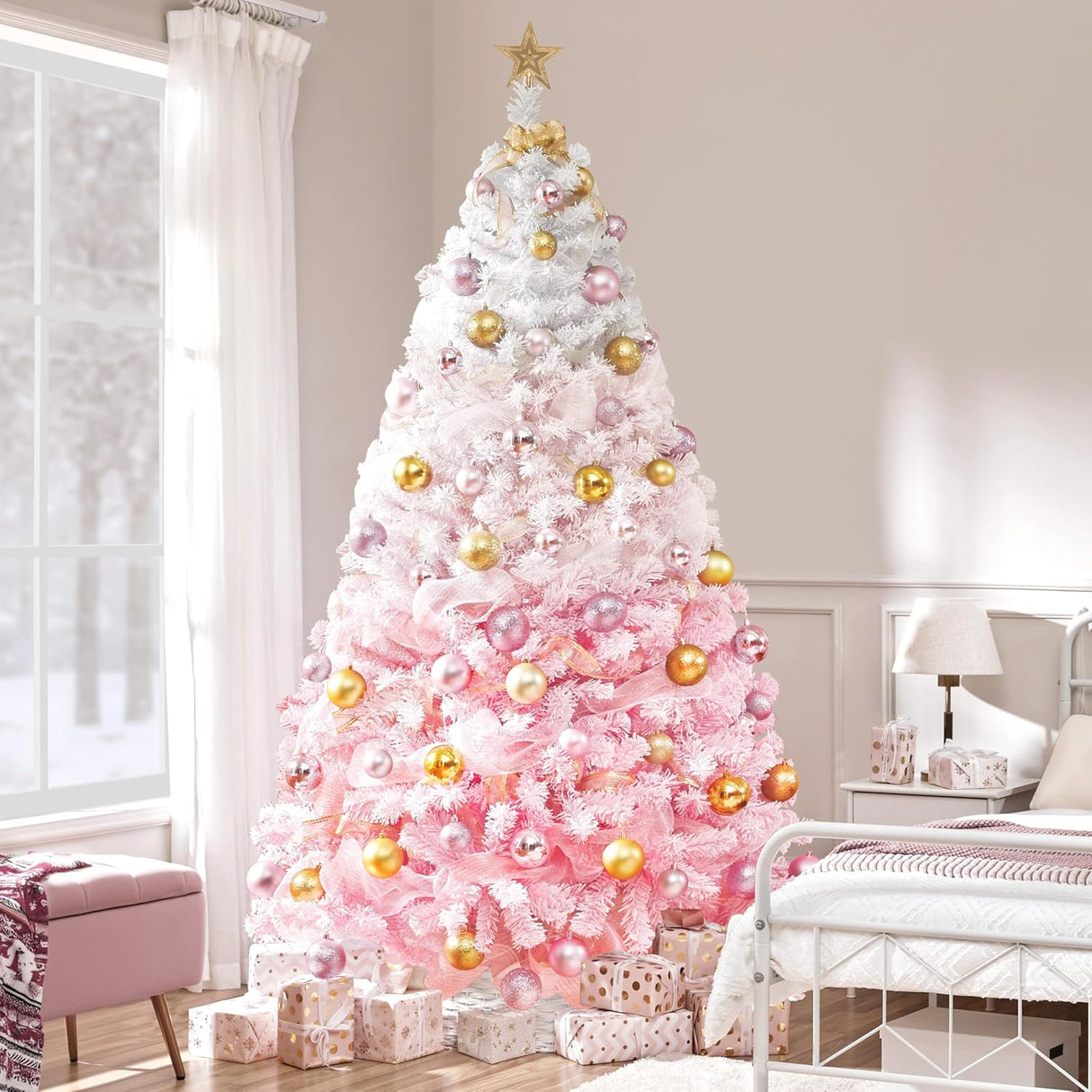 Árbol de Navidad artificial Yaheetech 7.5ft con luces blancas