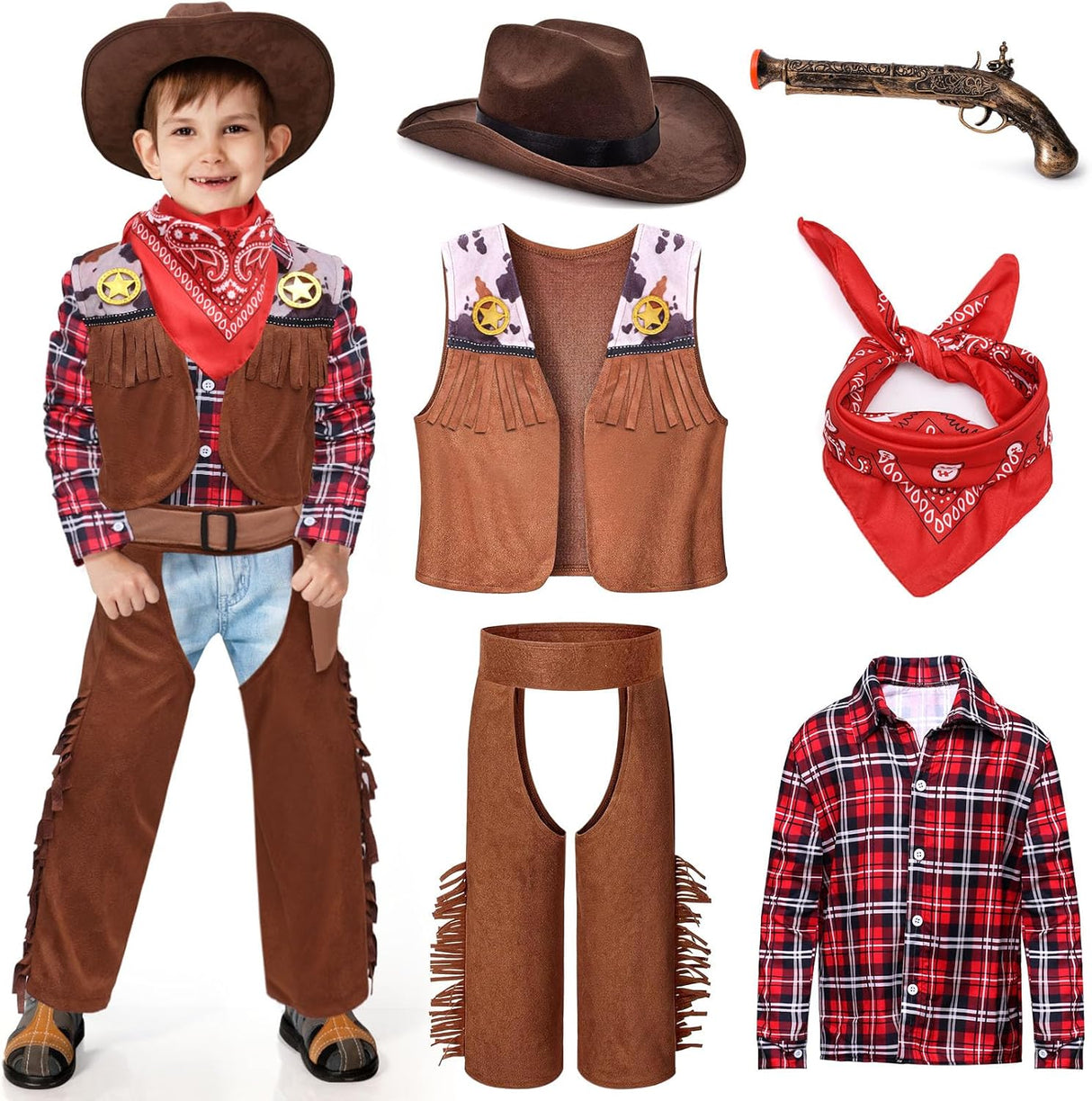 Disfraz de Vaquero para Niños Latocos 7 PCS, 3-10 Años