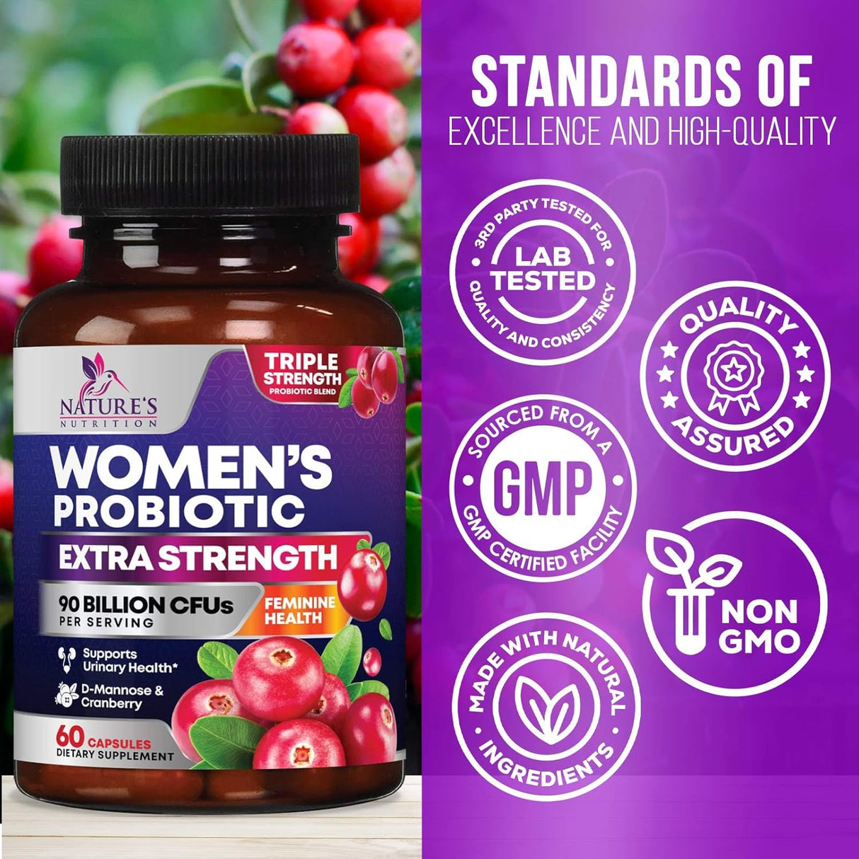 Probióticos para Mujeres - 90B CFU, 16 Cepas, Cranberry, 60 caps