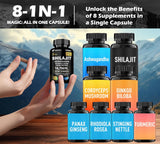 Suplemento Orgánico Shilajit 9000MG con Adaptógenos 8 en 1