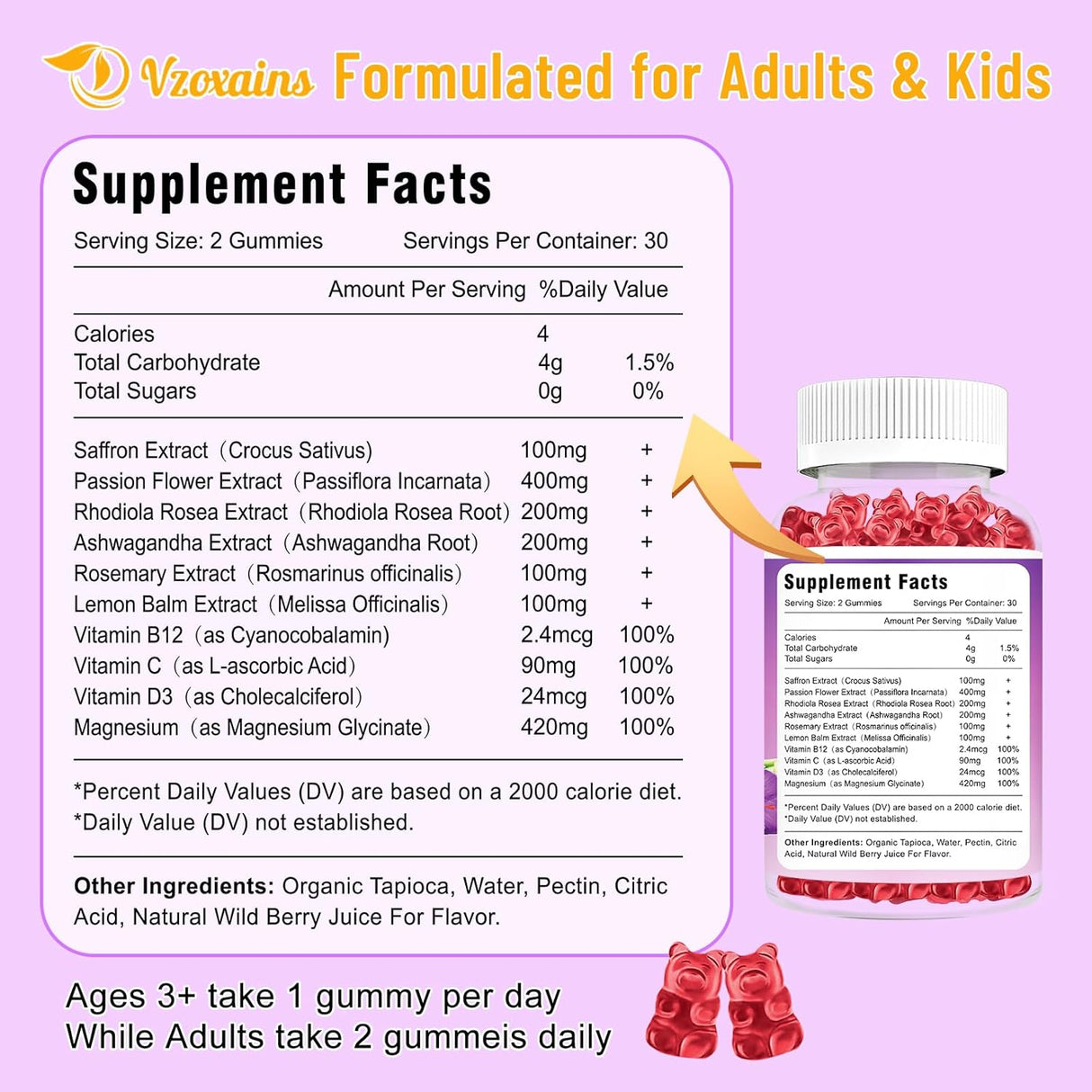Suplemento Gomitas de extracto de azafrán  sin azúcar 100 mg