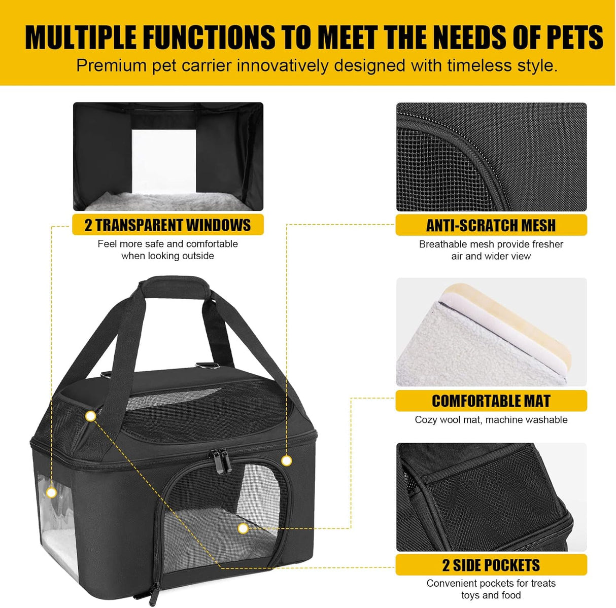 Transportadora grande para gatos, Oeko-TEX, 20 lbs, TSA.