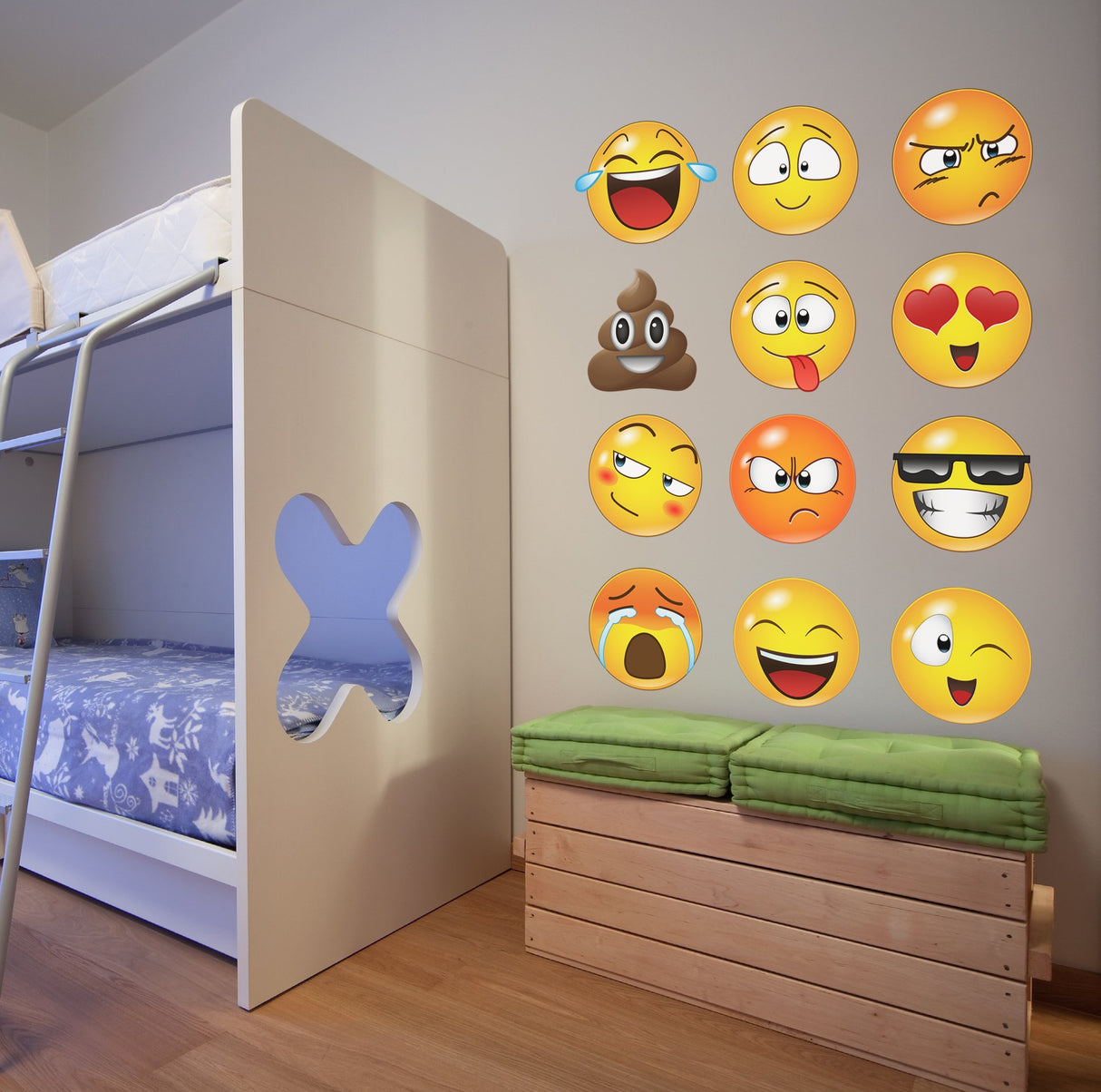 Adhesivo gráfico de pared con 12 caras grandes de Emoji