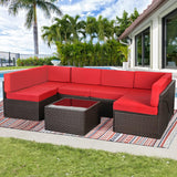 U-MAX Juego de sillas seccionales para exteriores con cojines y mesa auxiliar, sofá de mimbre de ratán PE para patio, 7 piezas